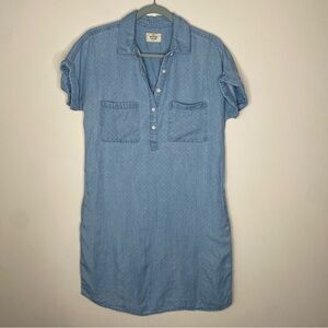 Marine Layer Tencel Linen Chambray Swiss Dot Shirt Dress S